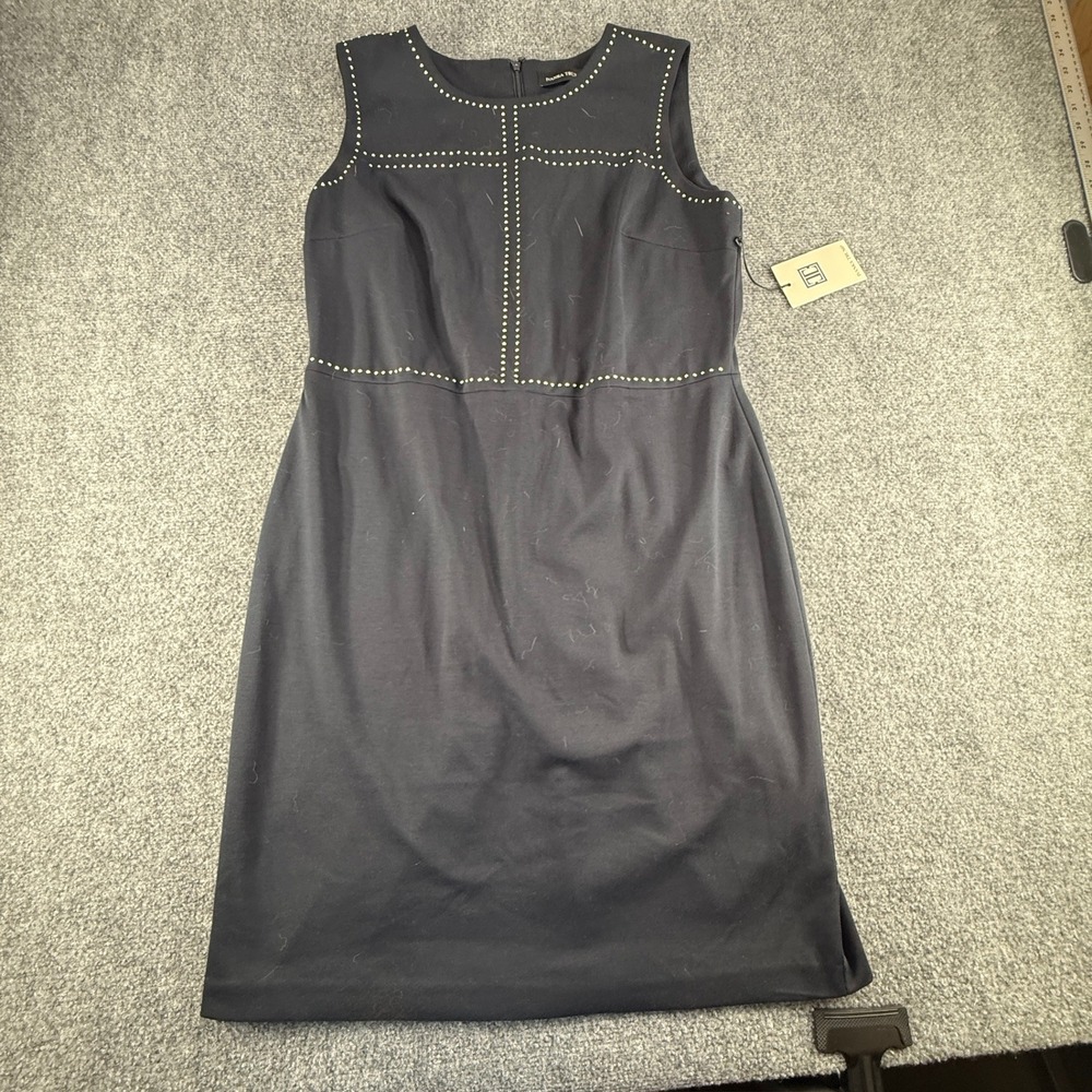 Ivanka Trump Navy Blue Studded Sleeveless Sheath Dress Size 16 ID6P1DLA